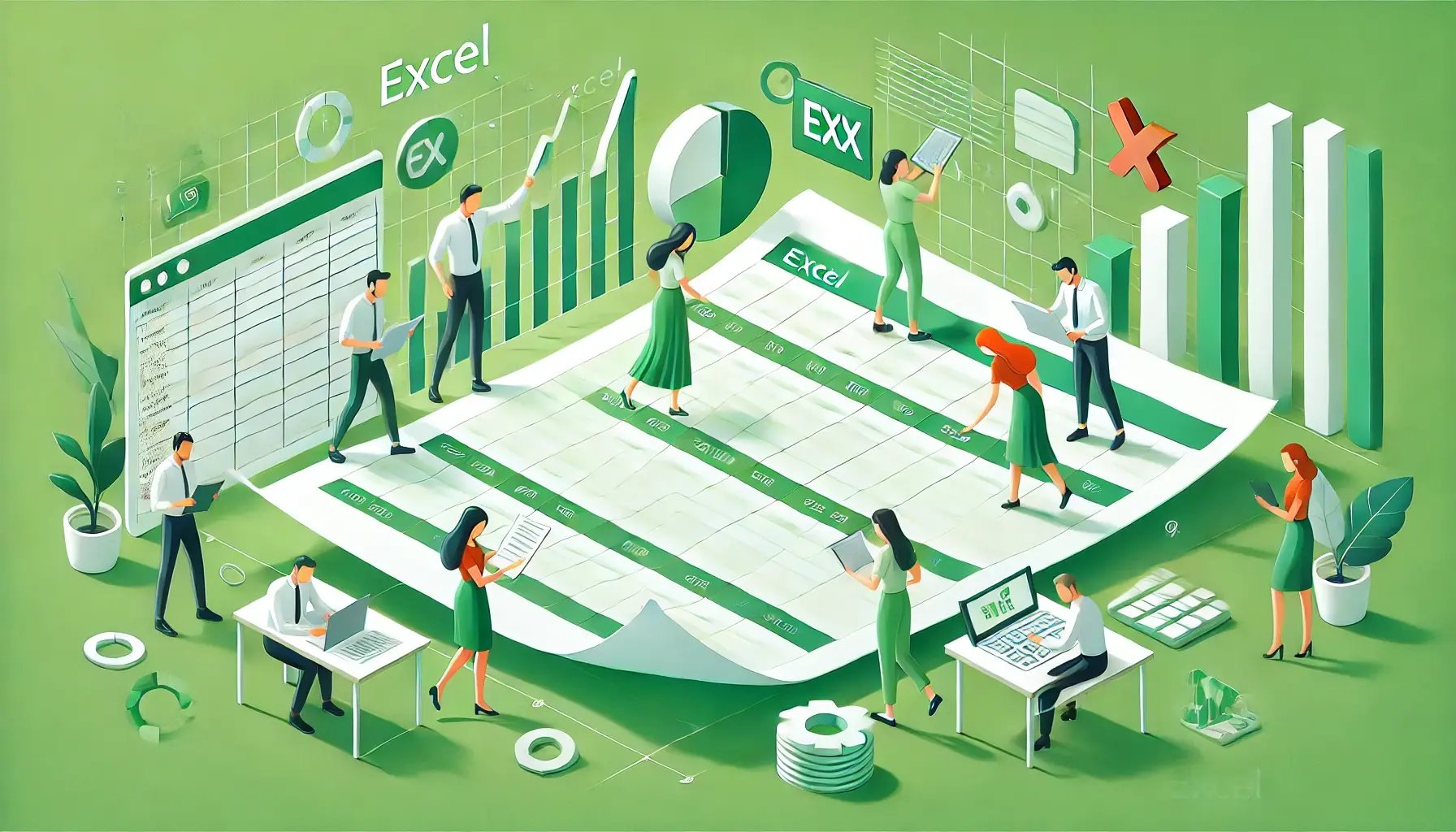 DALL·E 2024-12-12 17.56.37 - A professional banner image representing Excel development, featuring cartoon-style characters working collaboratively on a large spreadsheet with hig-1