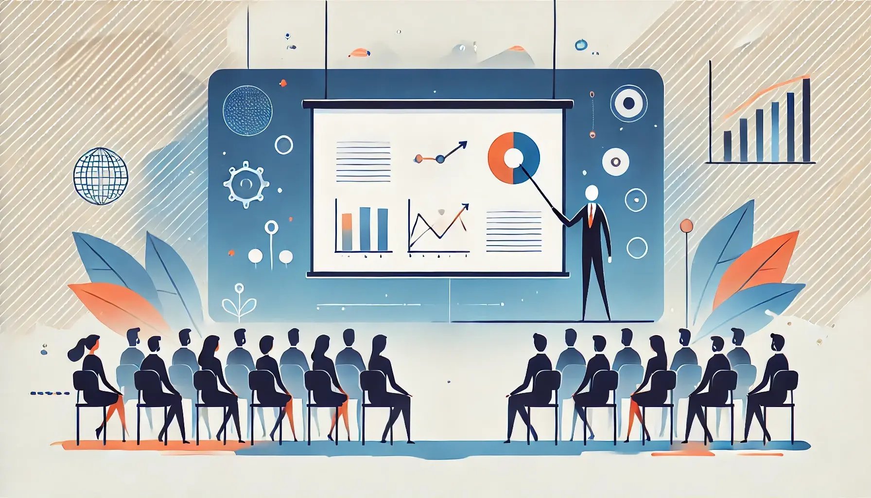 DALL·E 2025-01-22 10.06.40 - A minimalistic and modern illustration representing PowerPoint and the art of storytelling. It focuses on a large screen displaying clear visual eleme