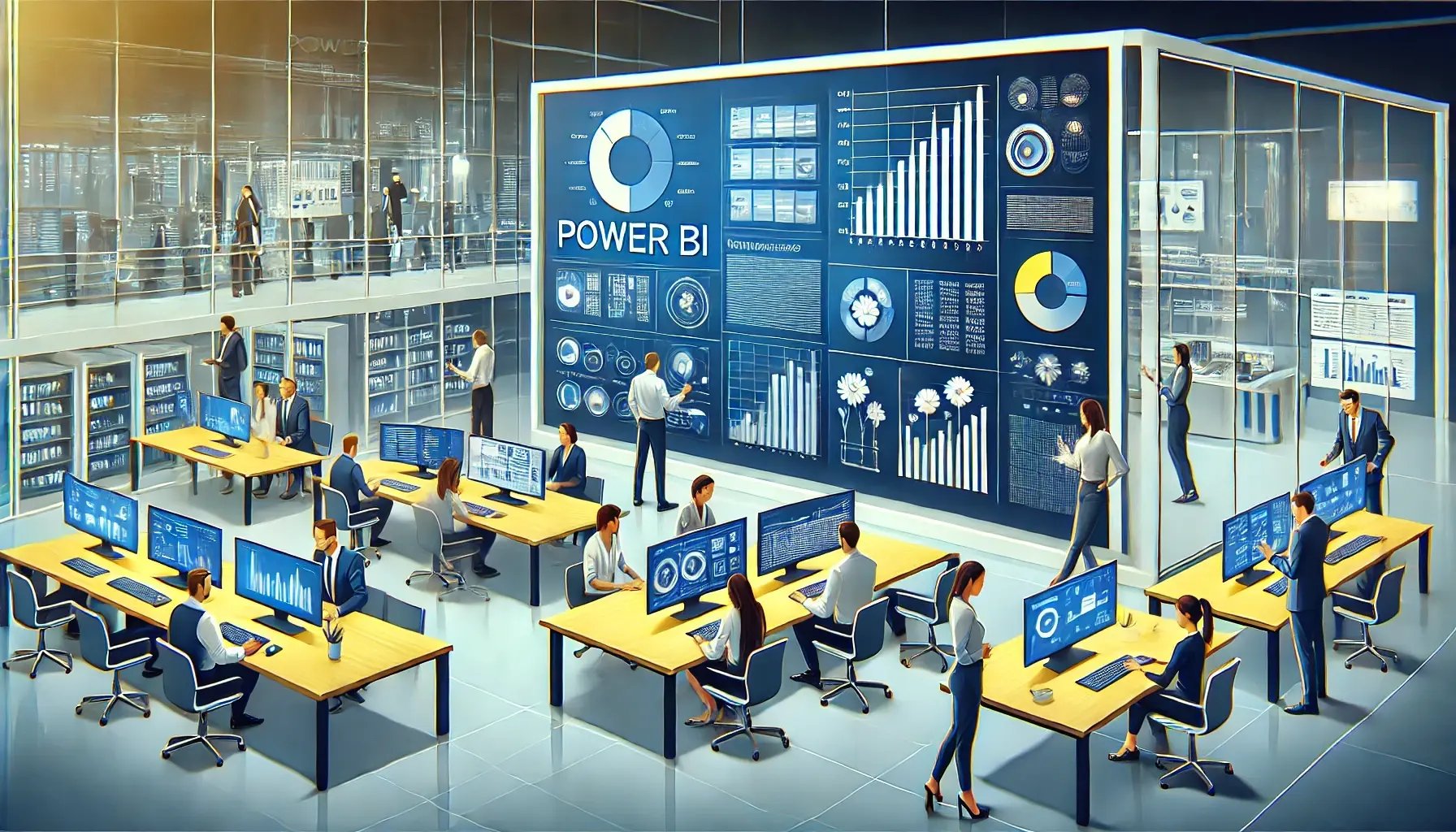DALL·E 2025-02-02 21.12.04 - A modern and professional illustration representing Power BI and data management at work. The scene features a sleek office environment with professio